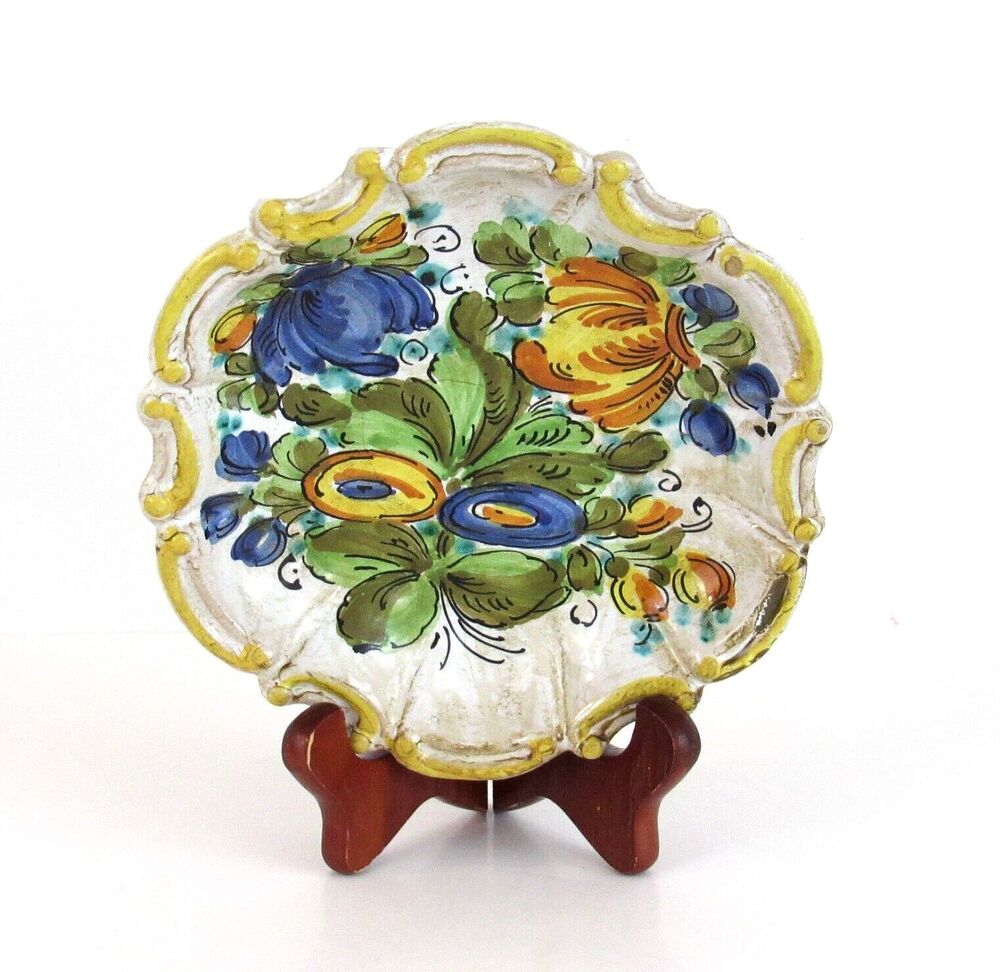 Vintage Meiselman Imports Italy Hand Painted Dish Floral 7.25" K962/A Scalloped